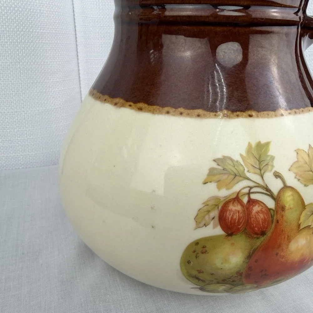 McCOY USA Pottery Pitcher Vintage 1960's Grapes Fruit Pear Nuts 7515 Brown Fall